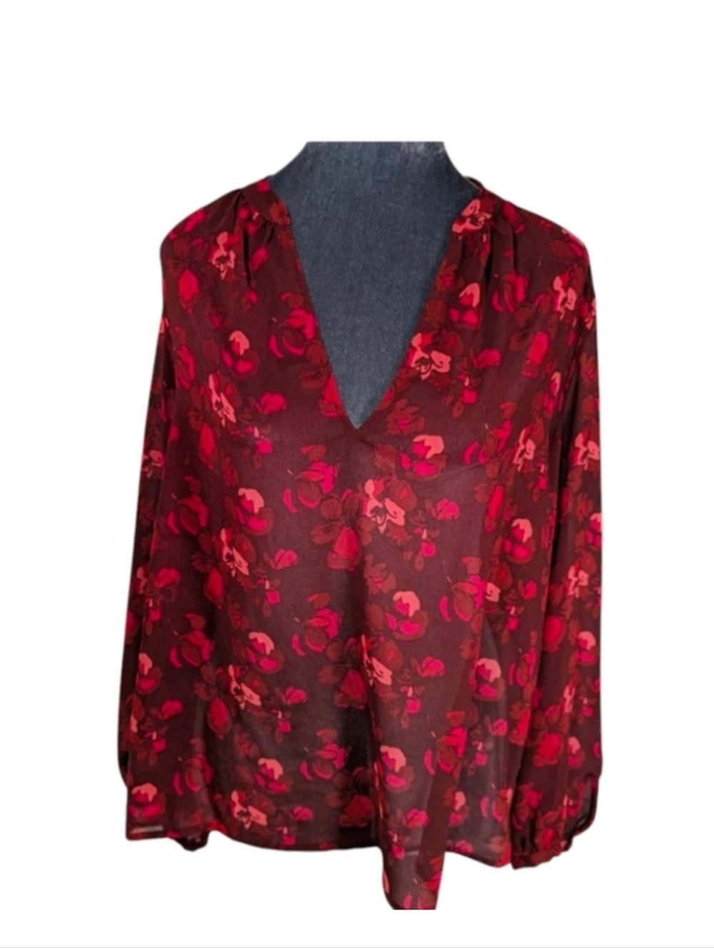 Banana Republic Factory Sheer Red Floral Blouse Size Medium